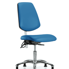 Class 100 Vinyl Clean Room/ESD Chair - Desk Height with Medium Back & ESD Stationary Glides in Blue ESD Vinyl - NECR-VDHCH-MB-CR-T0-A0-EG-ESDBLU