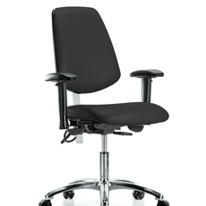 Class 100 Vinyl Clean Room/ESD Chair - Desk Height with Medium Back, Adjustable Arms, & ESD Casters in Black ESD Vinyl - NECR-VDHCH-MB-CR-T0-A1-EC-ESDBLK