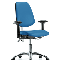 Class 100 Vinyl Clean Room/ESD Chair - Desk Height with Medium Back, Adjustable Arms, & ESD Casters in Blue ESD Vinyl - NECR-VDHCH-MB-CR-T0-A1-EC-ESDBLU