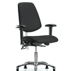 Class 100 Vinyl Clean Room/ESD Chair - Desk Height with Medium Back, Adjustable Arms, & ESD Stationary Glides in Black ESD Vinyl - NECR-VDHCH-MB-CR-T0-A1-EG-ESDBLK