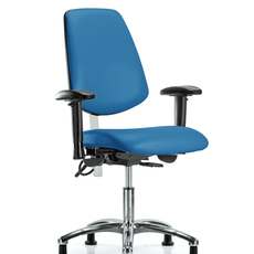 Class 100 Vinyl Clean Room/ESD Chair - Desk Height with Medium Back, Adjustable Arms, & ESD Stationary Glides in Blue ESD Vinyl - NECR-VDHCH-MB-CR-T0-A1-EG-ESDBLU