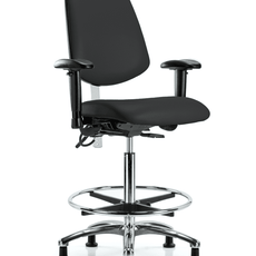 Class 100 Vinyl Clean Room/ESD Chair - High Bench Height with Medium Back, Adjustable Arms, Chrome Foot Ring, & ESD Stationary Glides in Black ESD Vinyl - NECR-VHBCH-MB-CR-T0-A1-CF-EG-ESDBLK