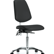 Class 100 Vinyl Clean Room/ESD Chair - Medium Bench Height with Medium Back & ESD Casters in Black ESD Vinyl - NECR-VMBCH-MB-CR-T0-A0-NF-EC-ESDBLK