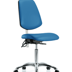 Class 100 Vinyl Clean Room/ESD Chair - Medium Bench Height with Medium Back & ESD Casters in Blue ESD Vinyl - NECR-VMBCH-MB-CR-T0-A0-NF-EC-ESDBLU