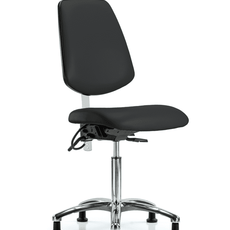 Class 100 Vinyl Clean Room/ESD Chair - Medium Bench Height with Medium Back & ESD Stationary Glides in Black ESD Vinyl - NECR-VMBCH-MB-CR-T0-A0-NF-EG-ESDBLK