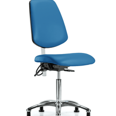 Class 100 Vinyl Clean Room/ESD Chair - Medium Bench Height with Medium Back & ESD Stationary Glides in Blue ESD Vinyl - NECR-VMBCH-MB-CR-T0-A0-NF-EG-ESDBLU