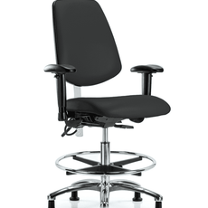 Class 100 Vinyl Clean Room/ESD Chair - Medium Bench Height with Medium Back, Adjustable Arms, Chrome Foot Ring, & ESD Stationary Glides in Black ESD Vinyl - NECR-VMBCH-MB-CR-T0-A1-CF-EG-ESDBLK