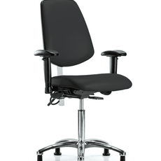 Class 100 Vinyl Clean Room/ESD Chair - Medium Bench Height with Medium Back, Adjustable Arms, & ESD Stationary Glides in Black ESD Vinyl - NECR-VMBCH-MB-CR-T0-A1-NF-EG-ESDBLK