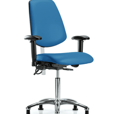 Class 100 Vinyl Clean Room/ESD Chair - Medium Bench Height with Medium Back, Adjustable Arms, & ESD Stationary Glides in Blue ESD Vinyl - NECR-VMBCH-MB-CR-T0-A1-NF-EG-ESDBLU