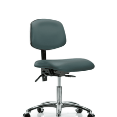 Vinyl Chair Chrome - Desk Height with Casters in Colonial Blue Trailblazer Vinyl - VDHCH-CR-T0-A0-CC-8546