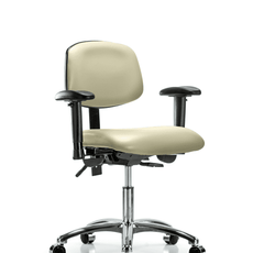 Vinyl Chair Chrome - Desk Height with Adjustable Arms & Casters in Adobe White Trailblazer Vinyl - VDHCH-CR-T0-A1-CC-8501