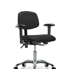 Vinyl Chair Chrome - Desk Height with Adjustable Arms & Casters in Black Trailblazer Vinyl - VDHCH-CR-T0-A1-CC-8540