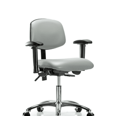 Vinyl Chair Chrome - Desk Height with Adjustable Arms & Casters in Dove Trailblazer Vinyl - VDHCH-CR-T0-A1-CC-8567