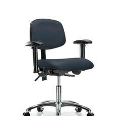 Vinyl Chair Chrome - Desk Height with Adjustable Arms & Casters in Imperial Blue Trailblazer Vinyl - VDHCH-CR-T0-A1-CC-8582