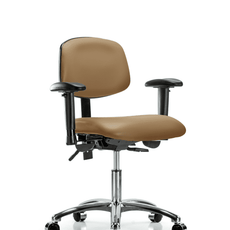 Vinyl Chair Chrome - Desk Height with Adjustable Arms & Casters in Taupe Trailblazer Vinyl - VDHCH-CR-T0-A1-CC-8584