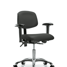 Vinyl Chair Chrome - Desk Height with Adjustable Arms & Casters in Charcoal Trailblazer Vinyl - VDHCH-CR-T0-A1-CC-8605