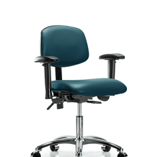 Vinyl Chair Chrome - Desk Height with Adjustable Arms & Casters in Marine Blue Supernova Vinyl - VDHCH-CR-T0-A1-CC-8801