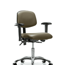 Vinyl Chair Chrome - Desk Height with Adjustable Arms & Casters in Taupe Supernova Vinyl - VDHCH-CR-T0-A1-CC-8809