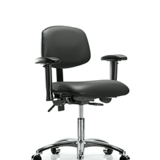 Vinyl Chair Chrome - Desk Height with Adjustable Arms & Casters in Carbon Supernova Vinyl - VDHCH-CR-T0-A1-CC-8823