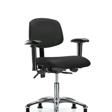 Vinyl Chair Chrome - Desk Height with Adjustable Arms & Stationary Glides in Black Trailblazer Vinyl - VDHCH-CR-T0-A1-RG-8540