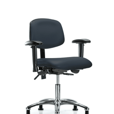 Vinyl Chair Chrome - Desk Height with Adjustable Arms & Stationary Glides in Imperial Blue Trailblazer Vinyl - VDHCH-CR-T0-A1-RG-8582