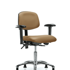 Vinyl Chair Chrome - Desk Height with Adjustable Arms & Stationary Glides in Taupe Trailblazer Vinyl - VDHCH-CR-T0-A1-RG-8584