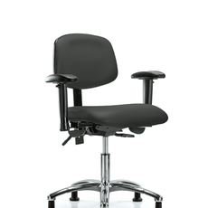 Vinyl Chair Chrome - Desk Height with Adjustable Arms & Stationary Glides in Charcoal Trailblazer Vinyl - VDHCH-CR-T0-A1-RG-8605