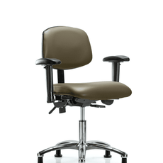 Vinyl Chair Chrome - Desk Height with Adjustable Arms & Stationary Glides in Taupe Supernova Vinyl - VDHCH-CR-T0-A1-RG-8809