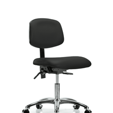 Vinyl Chair Chrome - Desk Height with Seat Tilt & Casters in Black Trailblazer Vinyl - VDHCH-CR-T1-A0-CC-8540