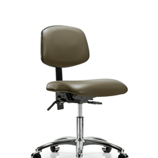 Vinyl Chair Chrome - Desk Height with Seat Tilt & Casters in Taupe Supernova Vinyl - VDHCH-CR-T1-A0-CC-8809