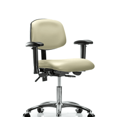 Vinyl Chair Chrome - Desk Height with Seat Tilt, Adjustable Arms, & Casters in Adobe White Trailblazer Vinyl - VDHCH-CR-T1-A1-CC-8501