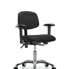 Vinyl Chair Chrome - Desk Height with Seat Tilt, Adjustable Arms, & Casters in Black Trailblazer Vinyl - VDHCH-CR-T1-A1-CC-8540