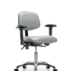 Vinyl Chair Chrome - Desk Height with Seat Tilt, Adjustable Arms, & Casters in Dove Trailblazer Vinyl - VDHCH-CR-T1-A1-CC-8567