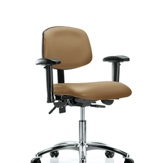 Vinyl Chair Chrome - Desk Height with Seat Tilt, Adjustable Arms, & Casters in Taupe Trailblazer Vinyl - VDHCH-CR-T1-A1-CC-8584