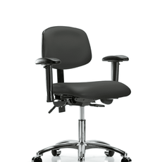 Vinyl Chair Chrome - Desk Height with Seat Tilt, Adjustable Arms, & Casters in Charcoal Trailblazer Vinyl - VDHCH-CR-T1-A1-CC-8605