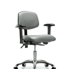 Vinyl Chair Chrome - Desk Height with Seat Tilt, Adjustable Arms, & Casters in Sterling Supernova Vinyl - VDHCH-CR-T1-A1-CC-8840