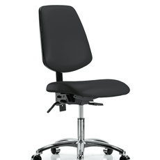 Vinyl Chair Chrome - Desk Height with Medium Back & Casters in Black Trailblazer Vinyl - VDHCH-MB-CR-T0-A0-CC-8540