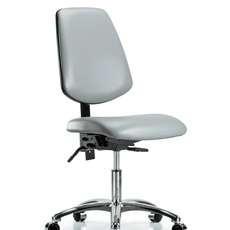 Vinyl Chair Chrome - Desk Height with Medium Back & Casters in Dove Trailblazer Vinyl - VDHCH-MB-CR-T0-A0-CC-8567