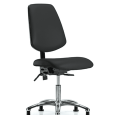 Vinyl Chair Chrome - Desk Height with Medium Back & Stationary Glides in Black Trailblazer Vinyl - VDHCH-MB-CR-T0-A0-RG-8540