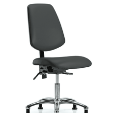 Vinyl Chair Chrome - Desk Height with Medium Back & Stationary Glides in Charcoal Trailblazer Vinyl - VDHCH-MB-CR-T0-A0-RG-8605