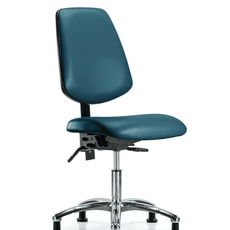 Vinyl Chair Chrome - Desk Height with Medium Back & Stationary Glides in Marine Blue Supernova Vinyl - VDHCH-MB-CR-T0-A0-RG-8801