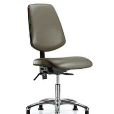 Vinyl Chair Chrome - Desk Height with Medium Back & Stationary Glides in Taupe Supernova Vinyl - VDHCH-MB-CR-T0-A0-RG-8809