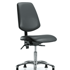 Vinyl Chair Chrome - Desk Height with Medium Back & Stationary Glides in Carbon Supernova Vinyl - VDHCH-MB-CR-T0-A0-RG-8823