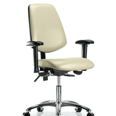 Vinyl Chair Chrome - Desk Height with Medium Back, Adjustable Arms, & Casters in Adobe White Trailblazer Vinyl - VDHCH-MB-CR-T0-A1-CC-8501