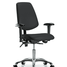 Vinyl Chair Chrome - Desk Height with Medium Back, Adjustable Arms, & Casters in Black Trailblazer Vinyl - VDHCH-MB-CR-T0-A1-CC-8540