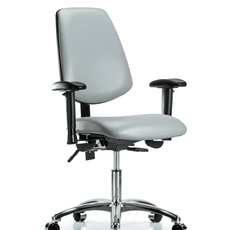 Vinyl Chair Chrome - Desk Height with Medium Back, Adjustable Arms, & Casters in Dove Trailblazer Vinyl - VDHCH-MB-CR-T0-A1-CC-8567