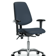 Vinyl Chair Chrome - Desk Height with Medium Back, Adjustable Arms, & Casters in Imperial Blue Trailblazer Vinyl - VDHCH-MB-CR-T0-A1-CC-8582