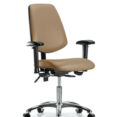 Vinyl Chair Chrome - Desk Height with Medium Back, Adjustable Arms, & Casters in Taupe Trailblazer Vinyl - VDHCH-MB-CR-T0-A1-CC-8584