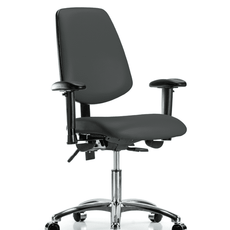 Vinyl Chair Chrome - Desk Height with Medium Back, Adjustable Arms, & Casters in Charcoal Trailblazer Vinyl - VDHCH-MB-CR-T0-A1-CC-8605