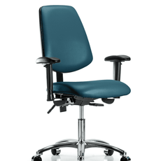 Vinyl Chair Chrome - Desk Height with Medium Back, Adjustable Arms, & Casters in Marine Blue Supernova Vinyl - VDHCH-MB-CR-T0-A1-CC-8801